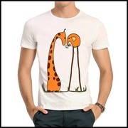 giraffet-shirt卡通q版长颈鹿t恤白色长劲鹿，大象t恤男女