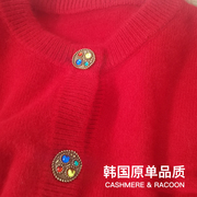 2021秋冬季韩版女装新年红色毛衣纯羊绒开衫宽松上衣针织外套女