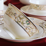 锦秋堂景德镇陶瓷器，高档骨瓷餐具碗碟套装家用中式碗盘结婚送礼