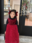 女童秋冬连衣裙圣诞战衣2023红色公主裙周岁女宝宝礼服拜年服