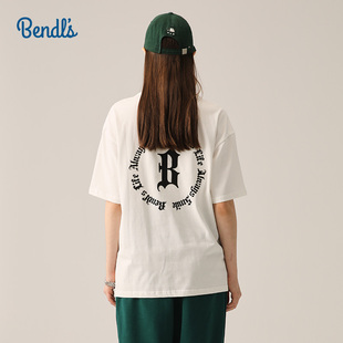 BENDL'S短袖T恤学院风字母印花纯棉圆领宽松五分上衣男女同款
