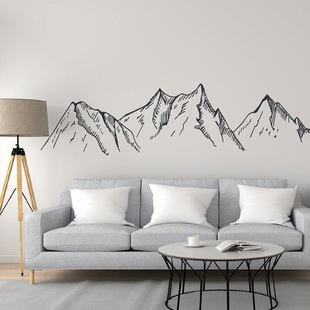 雪山风景墙面氛围感装饰画沙发，墙玻璃贴平面防水北欧风格车贴