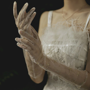 婚纱手套中长款透明薄纱手套结婚婚礼服手套喷金影楼拍照新娘手套