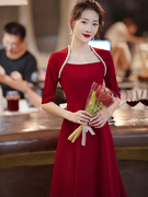 秋冬女礼服裙结婚订婚连衣裙平时红色可回门长袖敬酒服新娘日常穿