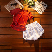 健身运动套装女夏季速干大码网红专业户外跑步训练薄短袖瑜伽套服