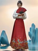 新中式马面裙2024国风黑红色春秋季女原创汉服日常半身裙长裙