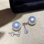 18k经典金天然(金天然)珍珠耳环，淡水白色女式珍珠耳钉时尚通勤