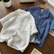 新中式~软的一塌糊涂婴儿棉，男童纯棉纱布短袖，衬衫小立领衬衣