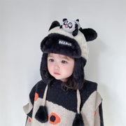 宝宝帽子冬季小孩雷锋帽网红熊猫儿童护耳帽加绒男女童保暖套头帽