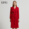 莱芙艾迪儿高级感气质连衣裙女春季新中式设计收腰修身正红色长裙
