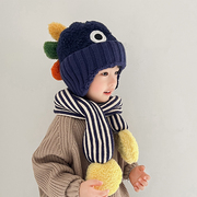 儿童帽子秋冬季卡通宝宝毛线帽围巾套装冬天保暖男女童护耳针织帽