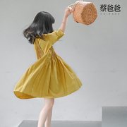 蔡爸爸原创设计童装，2024春款女童纯棉，黄色裙子长袖百褶连衣裙1281