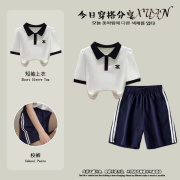 女童学生套装儿童夏季韩版中大童洋气Polo领T恤+校服裤两件套
