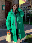 绿色棉衣棉服女中长款加厚大口袋2023年冬季设计感小众面包服