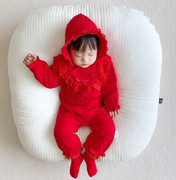 婴儿女宝宝连体衣秋冬新生儿红色满月公主衣服，百天红色保暖外出服