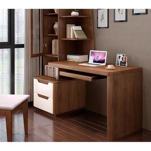 台式电脑桌家用卧房书桌学习桌椅实木写字台转角书架书柜一体组合