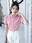 2024春夏polo领刺绣短袖，t恤粉色时尚，潮流宽松版型工厂