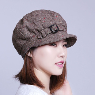 女韩版时尚潮流春秋冬季卡扣，鸭舌帽子中老年八角贝雷帽可调节