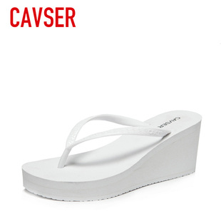 cavser夏季女罗马夹脚防滑高跟，防水台人字拖厚底，松糕凉拖鞋沙滩鞋