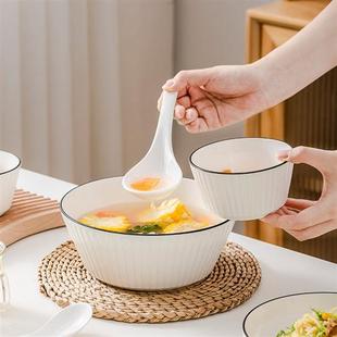 竹木本记陶瓷餐具碗碟10头套装家用碗盘筷勺组合米饭碗汤碗盘(汤碗盘)