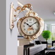 轻奢双面挂钟客厅美式静音钟表，挂墙欧式创意复古拐角时钟现代时钟