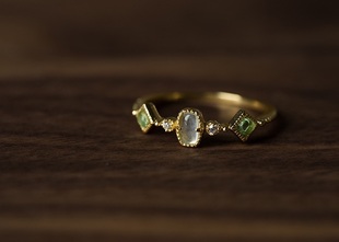 agete同款 天然海蓝宝 罗马玻璃 多彩宝石戒指女 s925银镀金