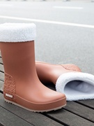 时尚秋冬水鞋女士中筒防滑雨鞋防水耐磨加绒胶鞋中帮雨靴工作大码