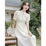 中式伴娘服女装平时可穿夏季改良旗袍连衣裙订婚礼服登记领小白裙