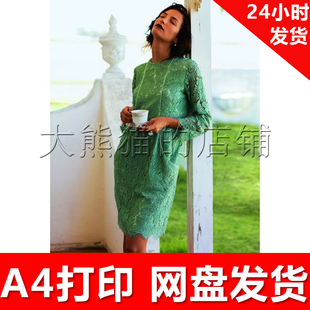 服装1 1手工diy打印纸样 x374 绿色高雅蕾丝中袖连衣裙(38-46)
