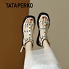 tataperko联名女鞋法式复古凉鞋女铆钉厚底露趾平底中跟罗马鞋