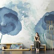 北欧手绘抽象花卉玫瑰客厅电视背景墙纸无缝沙发壁纸大型壁画墙布