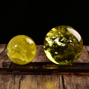 天然黄水晶球摆件黄色水晶球客厅，玄关卧室厨房装饰水晶球原石打磨