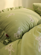 抹茶萌萌兔 纯棉双层纱布可爱卡通绿色床单被套床笠枕套单件床品