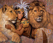 印花法国DMC十字绣 人物 名画 油画 美女与狮子