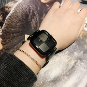 香港GUOU个性方形潮流时尚黑色气质女士黑色皮带手表潮流腕表