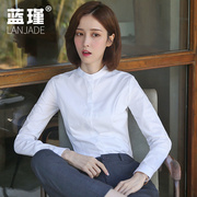 高档立领白色衬衫女长袖，韩版收腰圆领衬衣职业工作服工装正装