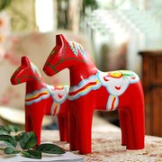 zakka杂货木质工艺品动物，摆件北欧瑞典达拉木马彩绘红马