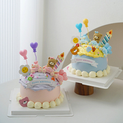 儿童生日蛋糕装饰可爱火车小熊摆件网红韩式ins风卡通烘焙插牌