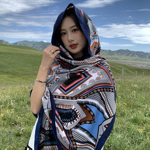 云南青海旅游拍照民族风披肩女波西米亚长款围巾两用空调披风斗篷