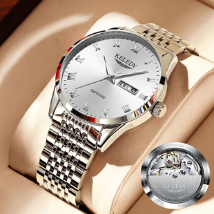 瑞士手表男士全自动机械表，防水夜光十大品牌时尚超薄精钢男表