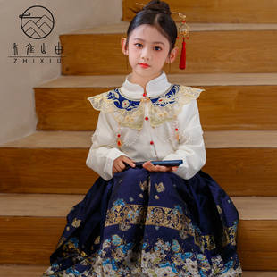女童汉服马面裙春秋亲子装母女，新中式儿童中国风，唐装古风古装演出