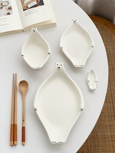 安木良品 外贸出口 日式ins可爱创意熊芝麻釉陶瓷点心碗椭圆鱼盘
