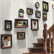 美式乡村复古楼梯实木照片墙欧式挂墙相框组合相片墙创意礼d