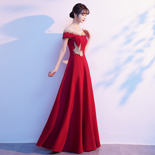 夏季法式正红色新娘，敬酒服小众气质，高端高级感晚主持人长款礼服裙