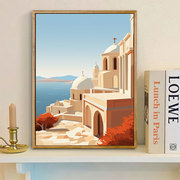 白色地中海 diy数字油画唯美手工填充涂色制作油彩画客厅装饰画