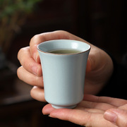 汝窑开片可养茶杯陶瓷主人，杯闻香品茗杯汝瓷功夫，茶具单杯冰裂茶盏