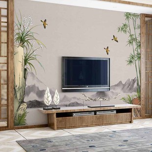 电视背景墙壁纸花鸟卧室客厅，装修墙纸壁画，体影视墙布装饰壁画纹