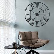 定制北欧简约铁艺挂钟，复古圆形金属客厅壁钟美式个性，创意装饰黑色