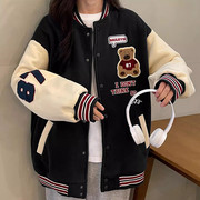 美式复古棒球服女2024秋冬学生宽松显瘦时尚，休闲夹克上衣外套