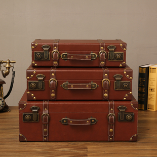 欧式复古橱窗装饰摆设手提箱，老式皮箱拍摄道具家用收纳箱木箱子